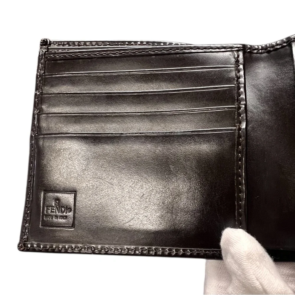 FENDI ZUCCA MONOGRAM FF BIFOLD COMPACT WALLET CANVAS AND LEATHER